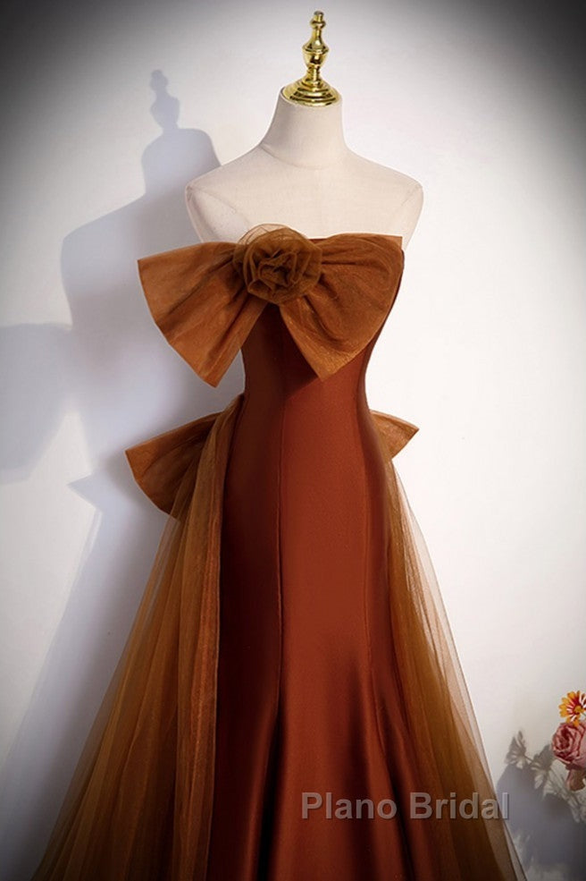 Noble And Unique Chocolate Sleeveless Formal Prom Dresses Chocolate Mermaid Strapless Tulle Butterfly Knot Dew Back Strap Long And Floor Evening Dresses Secondary image