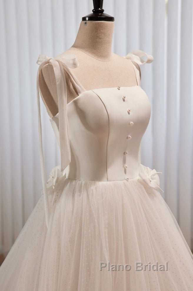 Noble And Unique White Pearl Sleeveless Off Shoulder Bow Ball Dresses With White Thin Shoulder Strap Off Back Tie And Floor Length Tail Evening Dresses Secondary image