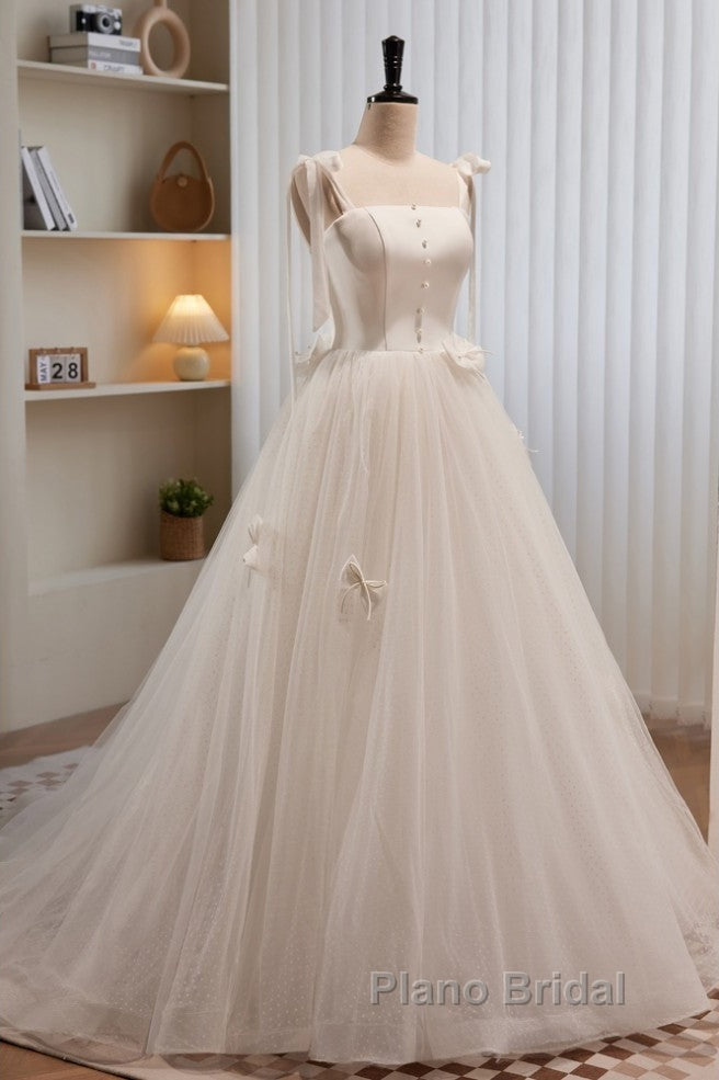 Noble And Unique White Pearl Sleeveless Off Shoulder Bow Ball Dresses With White Thin Shoulder Strap Off Back Tie And Floor Length Tail Evening Dresses