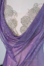 Noble Purple Mermaid Gown - Glitter Rhinestone Tulle Formal Prom Dresses For Special Ocassions