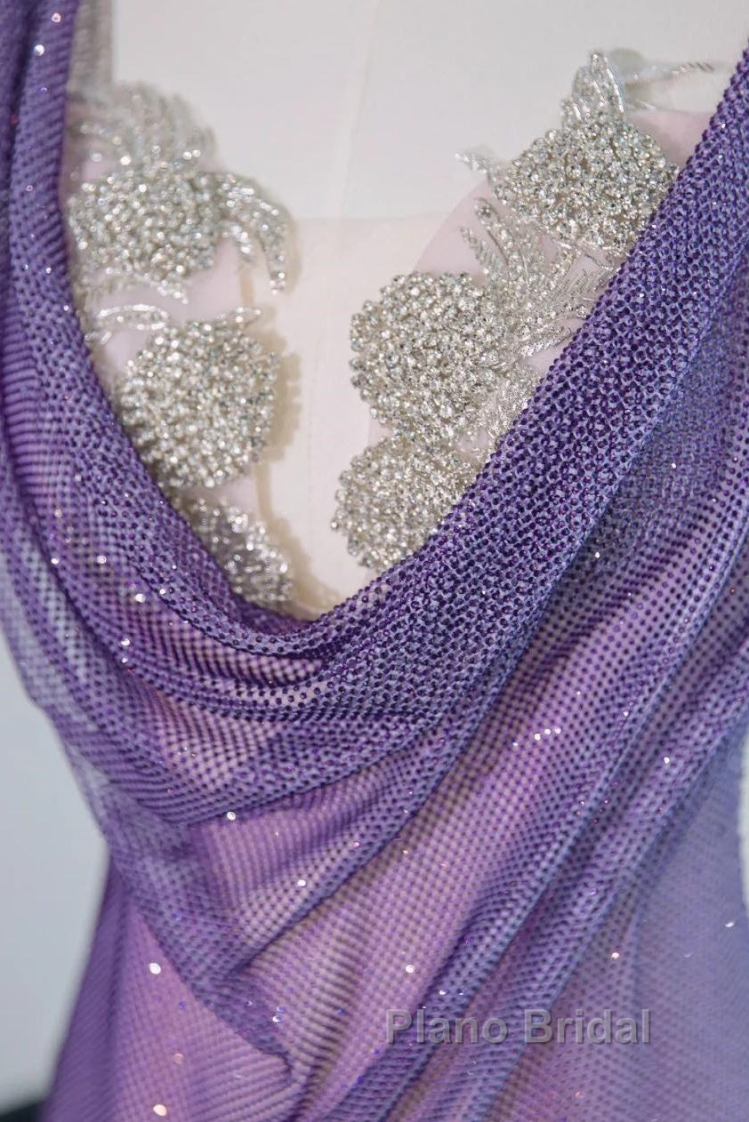 Noble Purple Mermaid Gown - Glitter Rhinestone Tulle Formal Prom Dresses For Special Ocassions