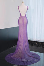 Noble Purple Mermaid Gown - Glitter Rhinestone Tulle Formal Prom Dresses For Special Ocassions