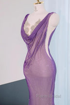 Noble Purple Mermaid Gown - Glitter Rhinestone Tulle Formal Prom Dresses For Special Ocassions