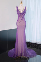Noble Purple Mermaid Gown - Glitter Rhinestone Tulle Formal Prom Dresses For Special Ocassions