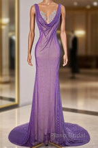 Noble Purple Mermaid Gown - Glitter Rhinestone Tulle Formal Prom Dresses For Special Ocassions