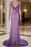 Noble Purple Mermaid Gown - Glitter Rhinestone Tulle Formal Prom Dresses For Special Ocassions