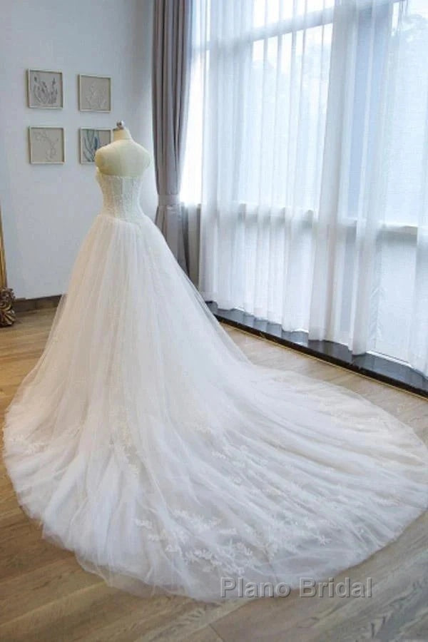 Noble Strapless Lace Decal Sheer Off Shoulder And Floor Length Floor Mopping Wedding Dresses Secondary image