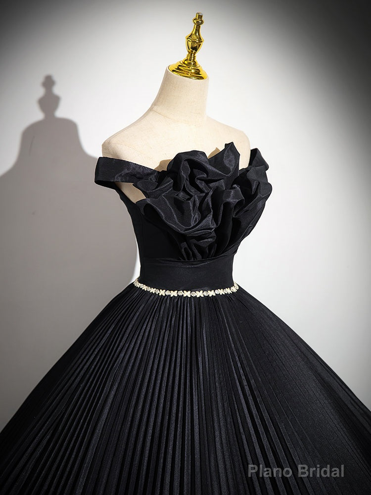 Off Shoulder A-Line Black Long Prom Dress, Black Long Evening Dress