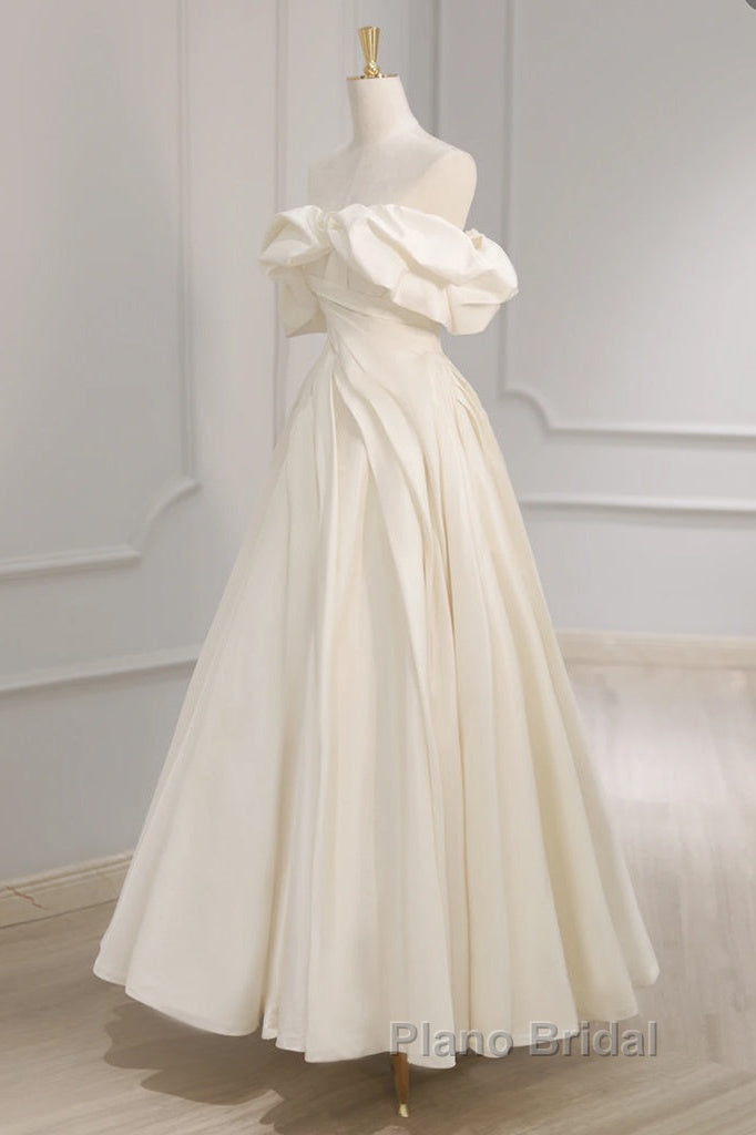 Off Shoulder A-Line Satin Beige Long Formal Prom Dresses, Beige Long Formal Dresses Secondary image