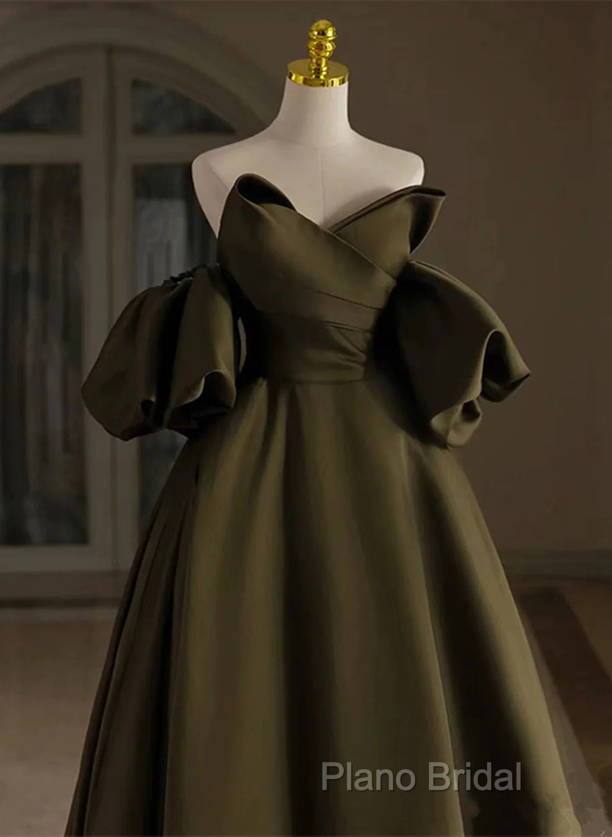 Off Shoulder A-Line Satin Green Long Party Dresses, Green Formal Dresses Formal Prom Dresses Secondary image
