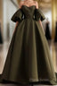 Off Shoulder A-Line Satin Green Long Party Dresses, Green Formal Dresses Formal Prom Dresses
