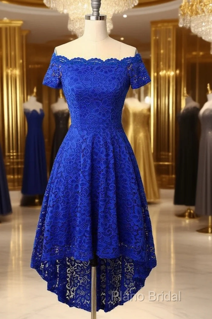 Off Shoulder Asymmetrical Dresses Royal Blue Homecoming Dresses