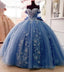 Off Shoulder Ball Gown Quinceanera Dresses 3D Floral Applique Gowns