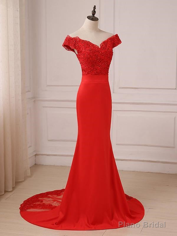 Mermaid Off The Shoulder Beaded Lace Long Prom Dresses Main image
