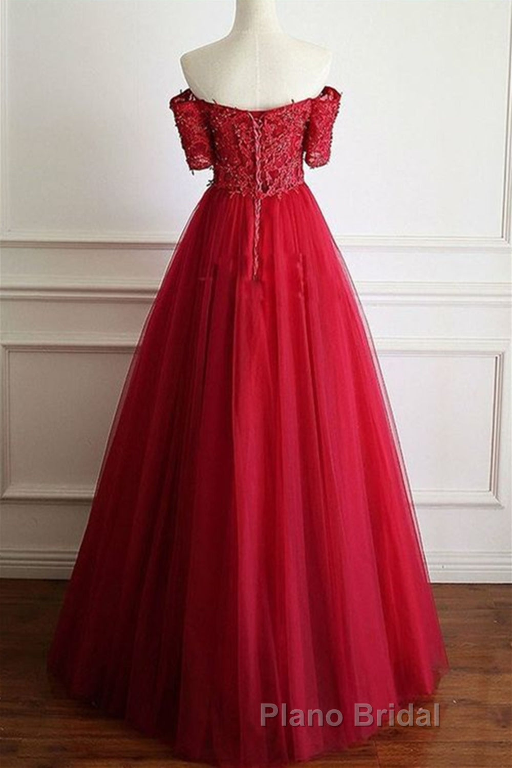Off Shoulder Burgundy Lace Long Formal Prom Dresses, Burgundy Lace Formal Dresses, Burgundy Evening Dresses