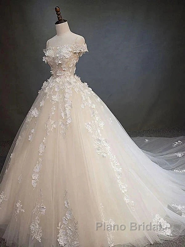 Off Shoulder Lace Long Formal Prom Wedding Dresses