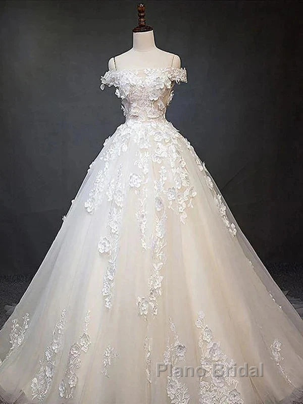 Off Shoulder Lace Long Formal Prom Wedding Dresses
