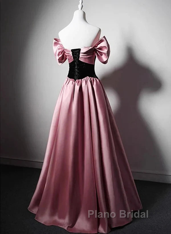 Off Shoulder Satin Scoop A-Line Long Party Dresses Formal Prom Dresses Evening Dresses Secondary image