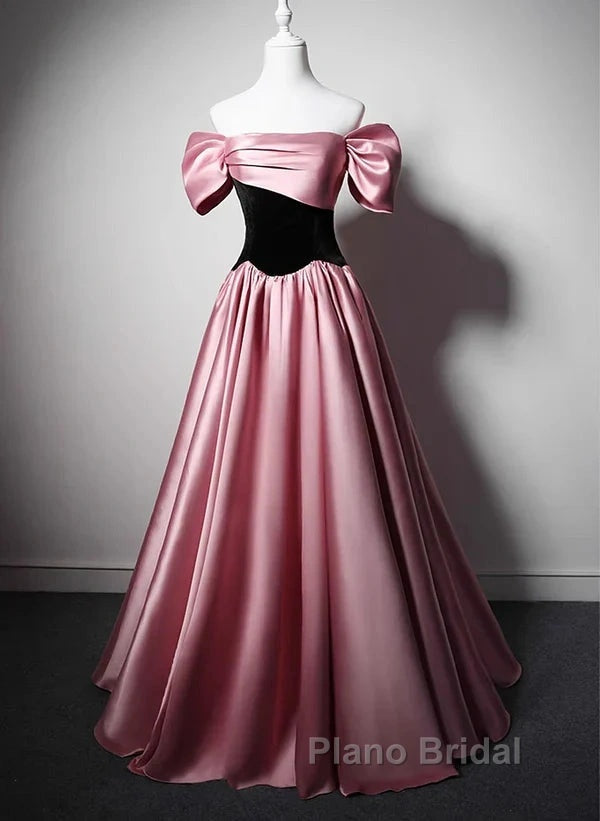 Off Shoulder Satin Scoop A-Line Long Party Dresses Formal Prom Dresses Evening Dresses