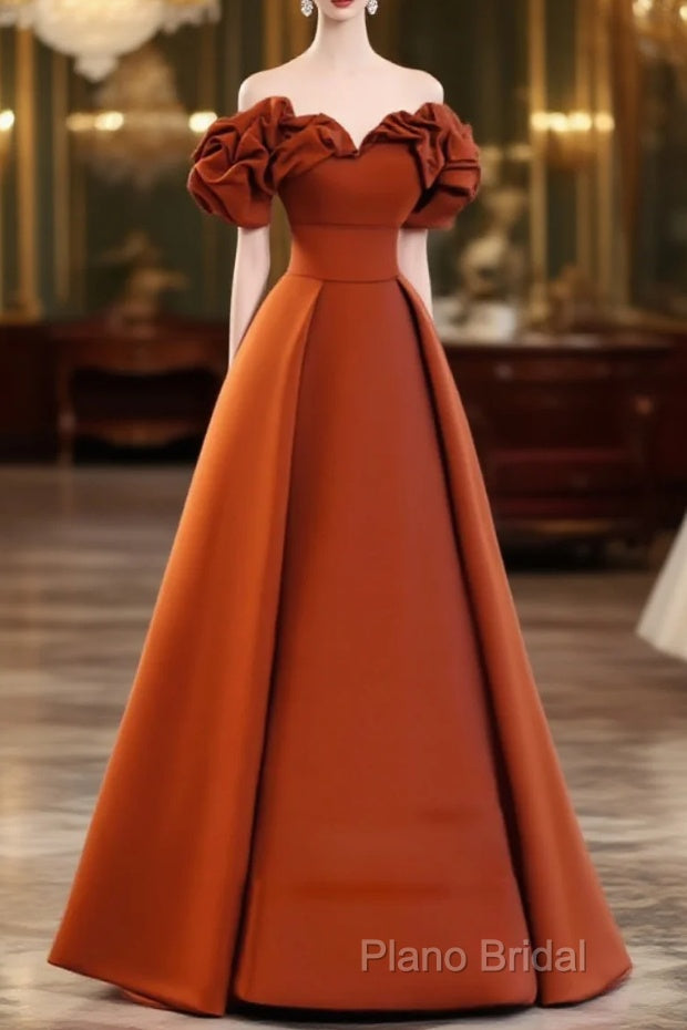 Off Shoulder Satin Sweetheart Floor Length Party Dresses, Satin Simple Formal Dresses Main image