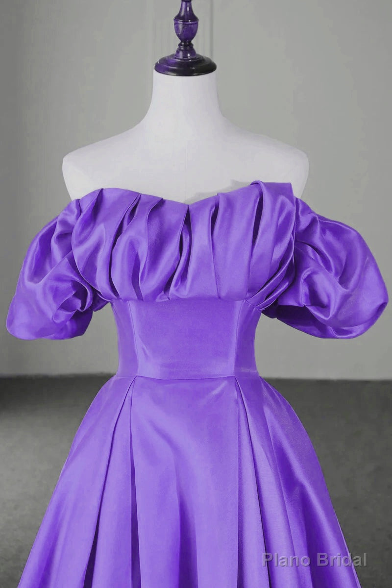 Off Shoulder Satin Sweetheart Lace-up Party Dress, Satin Simple Long Prom Dress