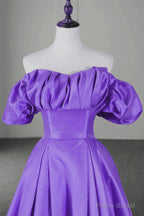 Off Shoulder Satin Sweetheart Lace-up Party Dress, Satin Simple Long Prom Dress