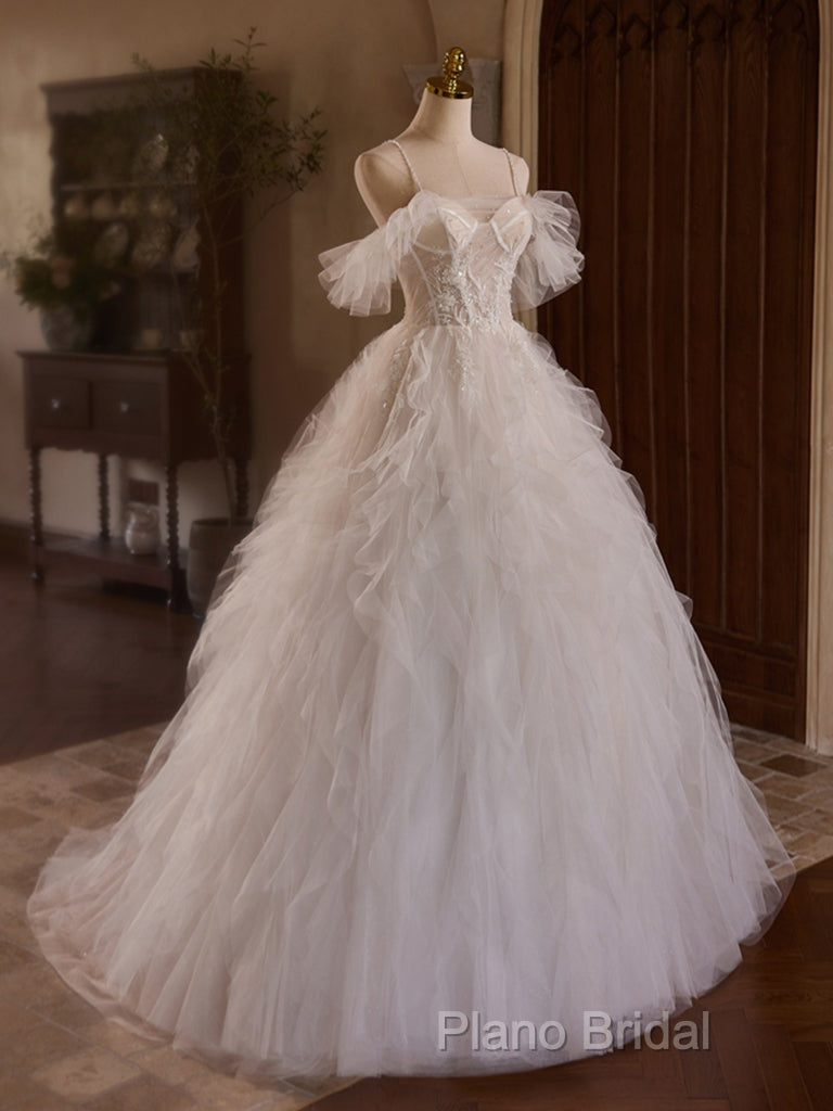 Off Shoulder Tulle Lace Light Champagne Long Formal Prom Dresses, Light Champagne Sweet 16 Dresses Secondary image