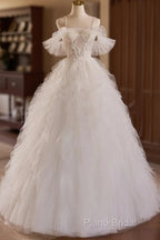 Off Shoulder Tulle Lace Light Champagne Long Formal Prom Dresses, Light Champagne Sweet 16 Dresses