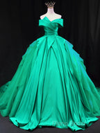 Off Shoulder Tulle Satin Blue Long Formal Prom Gown, Blue Long Formal Dresses