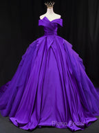 Off Shoulder Tulle Satin Blue Long Formal Prom Gown, Blue Long Formal Dresses