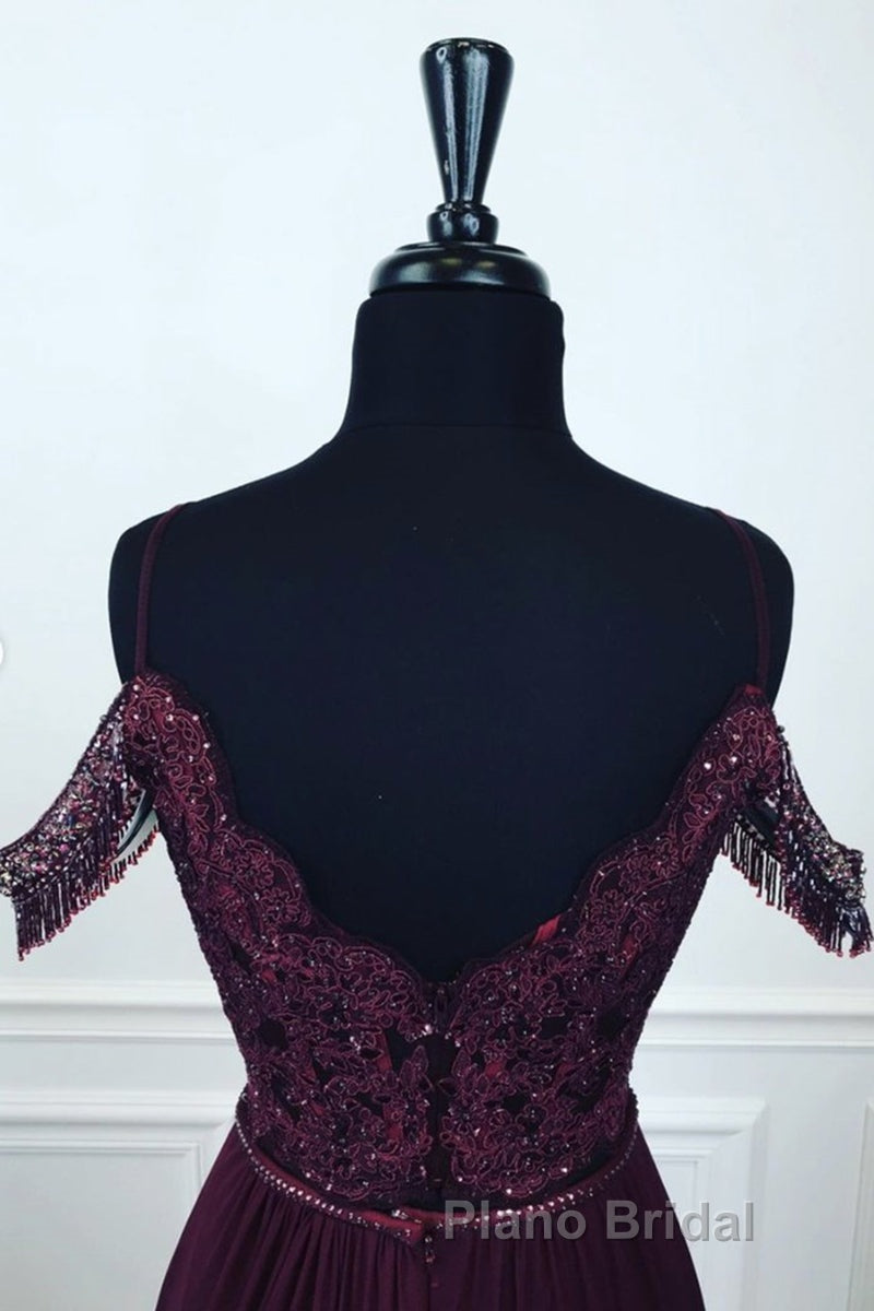 Off Shoulder Two Pieces Purple Lace Long Formal Prom Dress, 2 Pieces Purple Formal Dress, Purple Lace Evening Dress