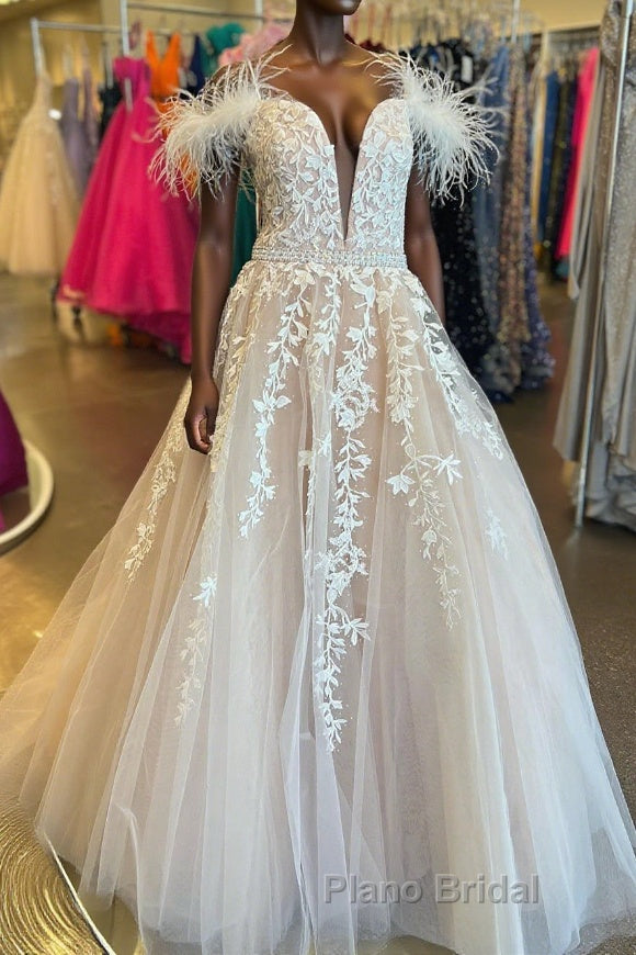 Off Shoulder V Neck Champagne Lace Long Formal Prom Dress with Belt, Champagne Lace Formal Dress, Champagne Evening Dress Main image