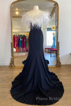 Off Shoulder V Neck Mermaid Black Long Formal Prom Dress, Mermaid Black Formal Dresses, Black Evening Dresses