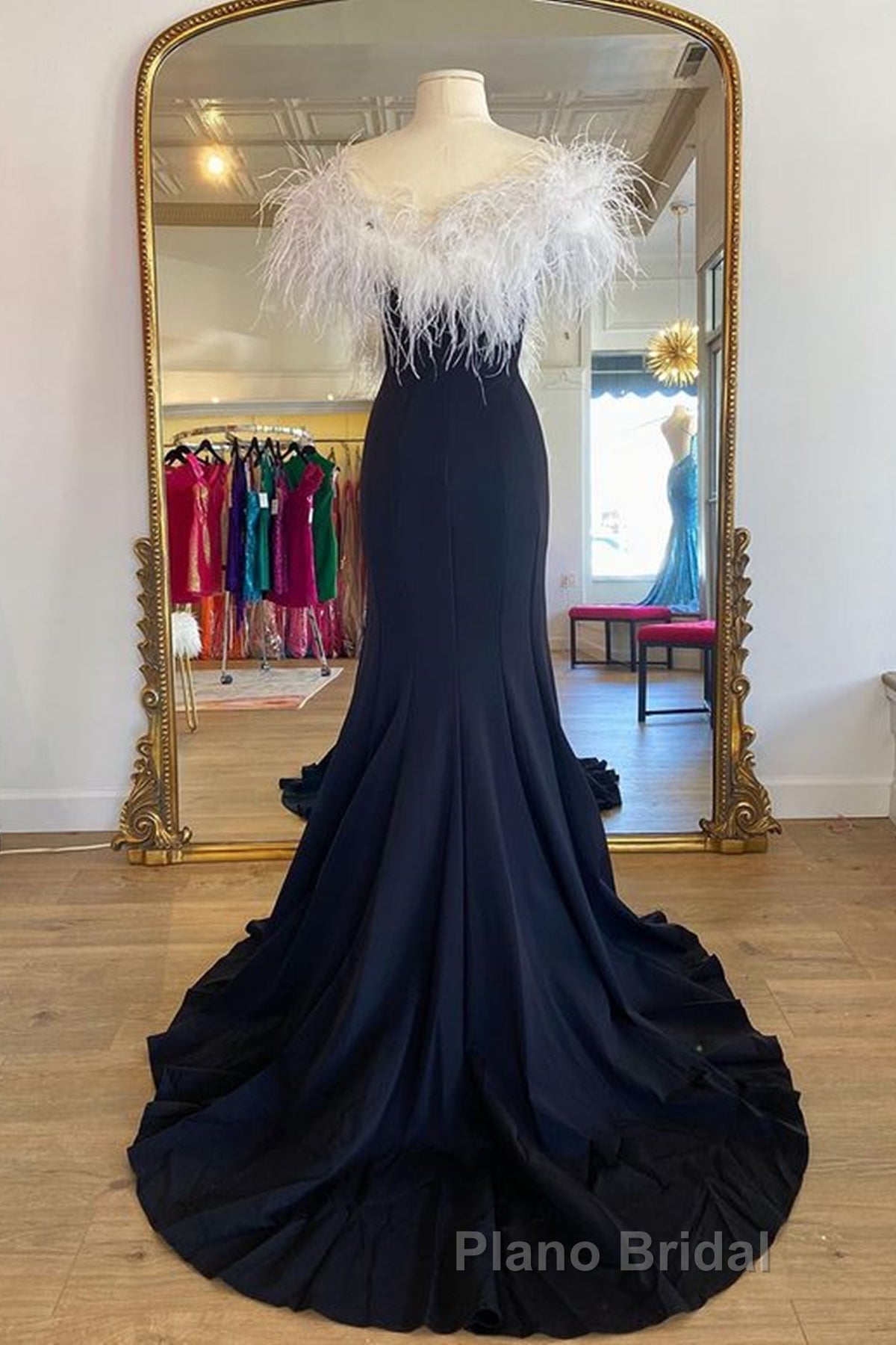 Off Shoulder V Neck Mermaid Black Long Formal Prom Dress, Mermaid Black Formal Dresses, Black Evening Dresses Secondary image