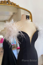 Off Shoulder V Neck Mermaid Black Long Formal Prom Dress, Mermaid Black Formal Dresses, Black Evening Dresses