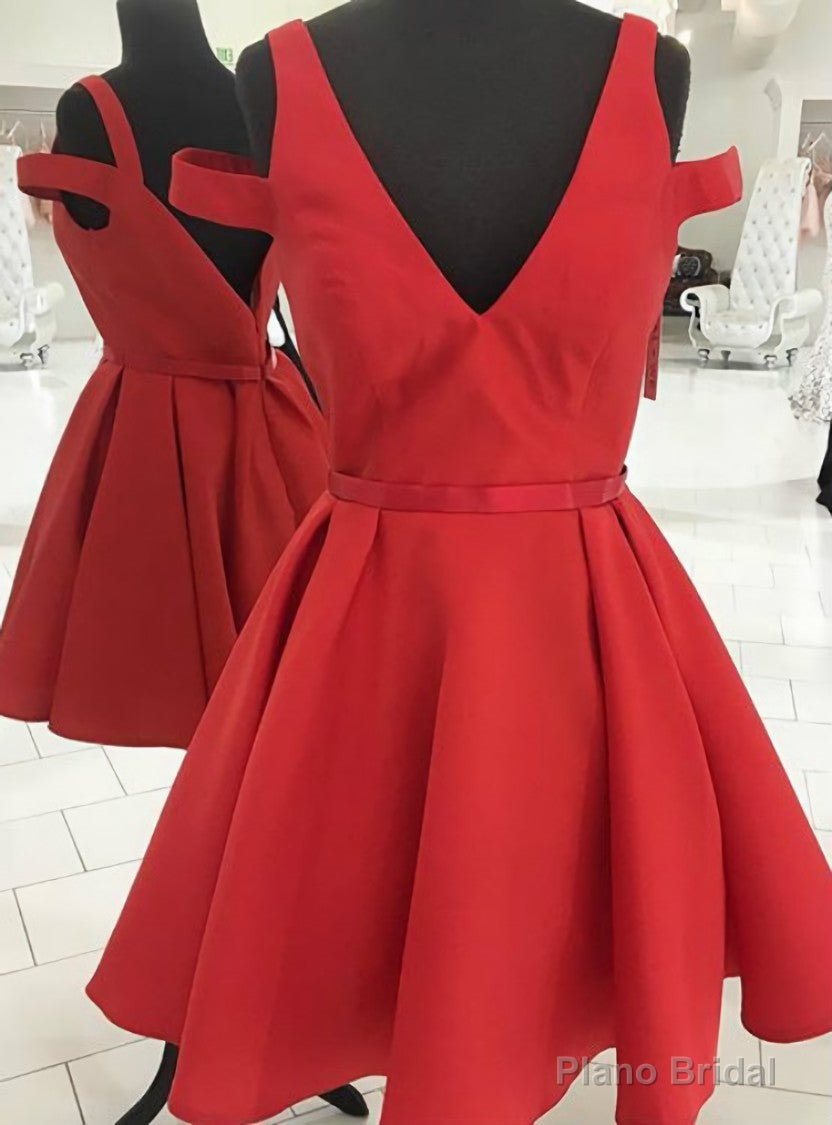 Off Shoulder V-neck Short Homecoming Dress Red A line Graduation Dres Main image