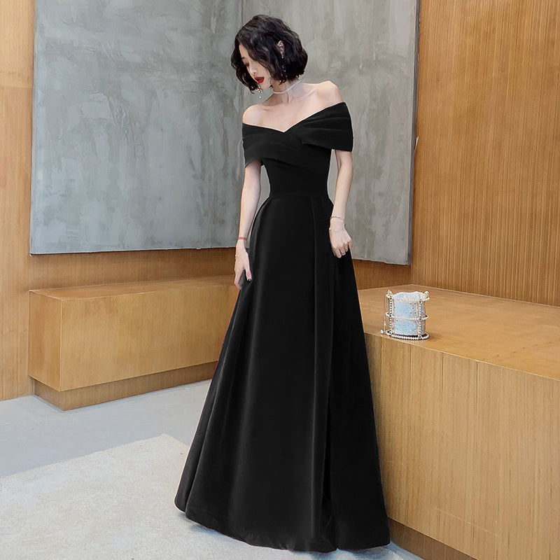 Off Shoulder Velvet Floor Length Sweetheart Formal Evening Dresses, A-Line Long Formal Prom Dresses Secondary image