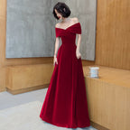 Off Shoulder Velvet Floor Length Sweetheart Formal Evening Dresses, A-Line Long Formal Prom Dresses
