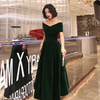 Off Shoulder Velvet Floor Length Sweetheart Formal Evening Dresses, A-Line Long Formal Prom Dresses