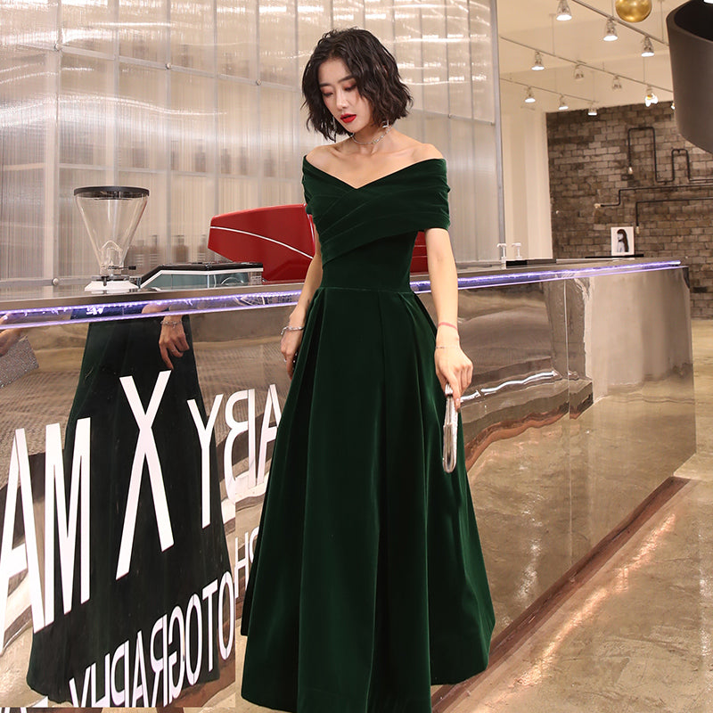 Off Shoulder Velvet Floor Length Sweetheart Formal Evening Dresses, A-Line Long Formal Prom Dresses