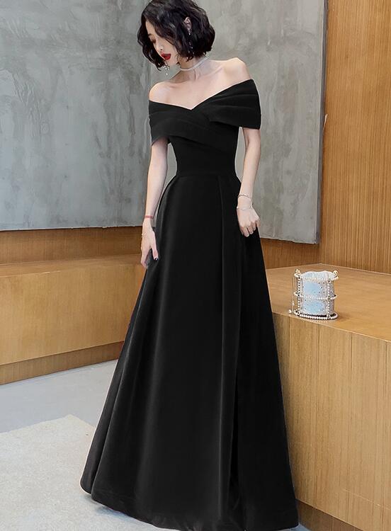 Off Shoulder Velvet Floor Length Sweetheart Formal Evening Dresses, A-Line Long Formal Prom Dresses Main image