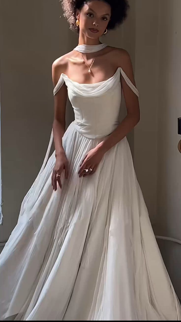Off Shoulder White Beautiful Wedding Dresses Long Formal Dresses Secondary image
