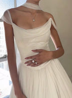 Off Shoulder White Beautiful Wedding Dresses Long Formal Dresses