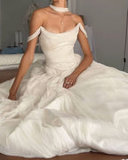 Off Shoulder White Beautiful Wedding Dresses Long Formal Dresses