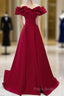 Off Shoulder Wine Red Sweetheart Long Party Dresses, Wine Red Formal Prom Dresses Formal Dresses