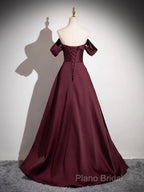Off The Shoulder A-Line Satin Ruched Floor Length Formal Prom Dresses