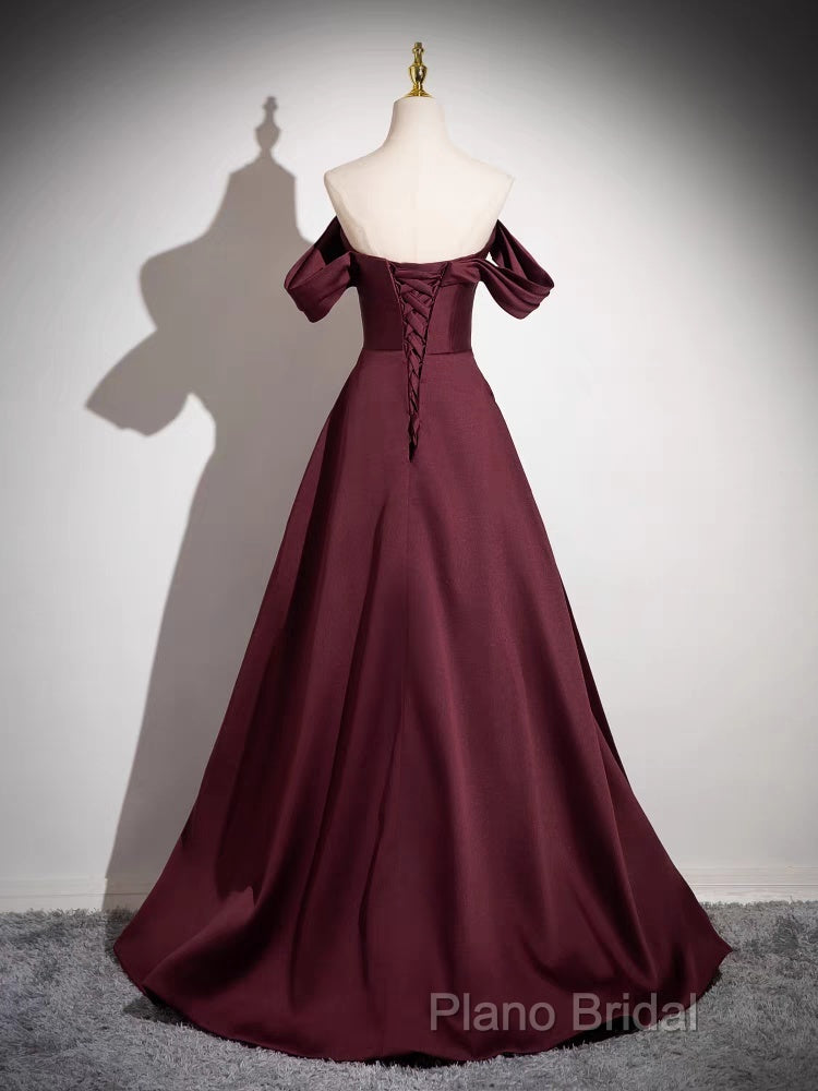 Off The Shoulder A-Line Satin Ruched Floor Length Formal Prom Dresses