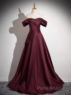 Off The Shoulder A-Line Satin Ruched Floor Length Formal Prom Dresses