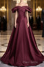 Off The Shoulder A-Line Satin Ruched Floor Length Formal Prom Dresses