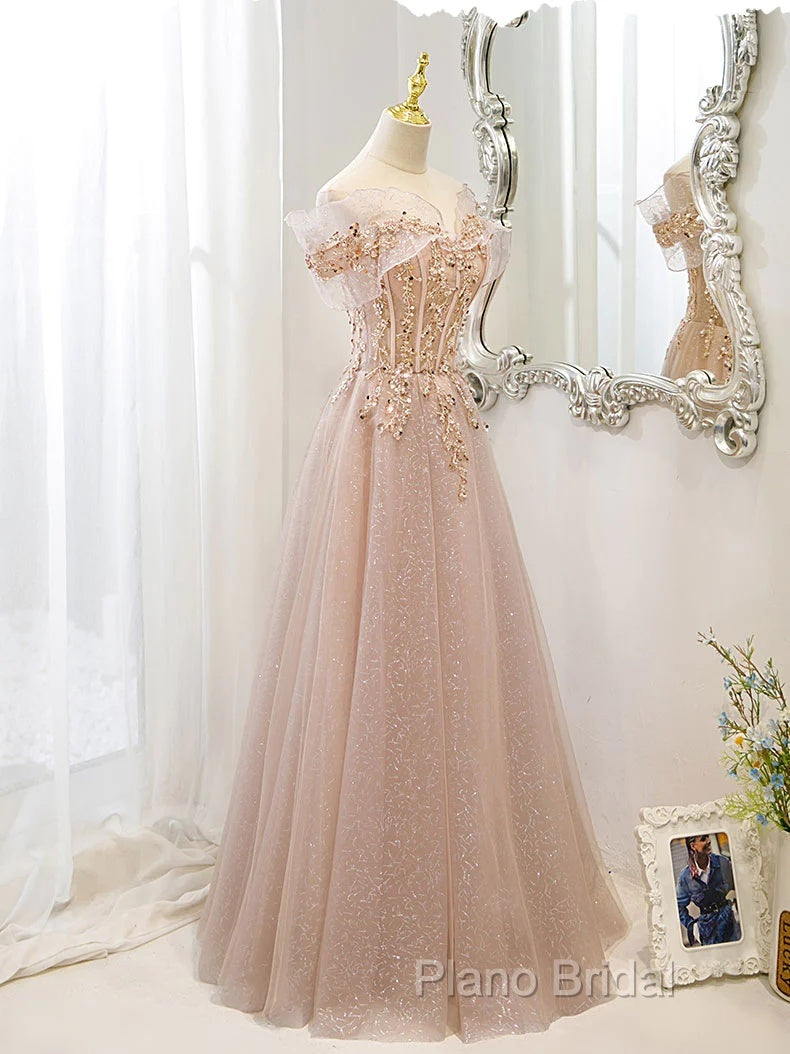 Off The Shoulder A Line Tulle Long Formal Prom Dresses Formal Dresses